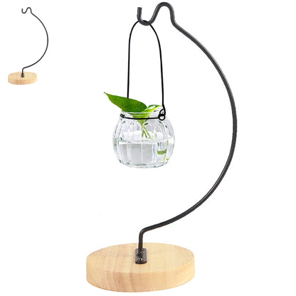 Grtheenumb Ornament Display Stand, Iron Hanger Air Plant Holder with Wood Base Terrariums Hanging Plant Stand Pot Hook Decoration Rack for Glass Globe Air Flower Pot, Style 1|Hanging Hook Stands