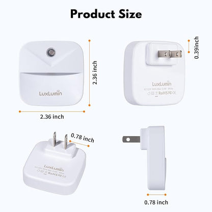 LuxLumin LED Night Light Plug into Wall with Smart Dusk to Dawn Sensor, Automatically Turn on and Off,Night Light for Kids,Bedroom,Bathroom,Stairs,Warm White, 4 Packs