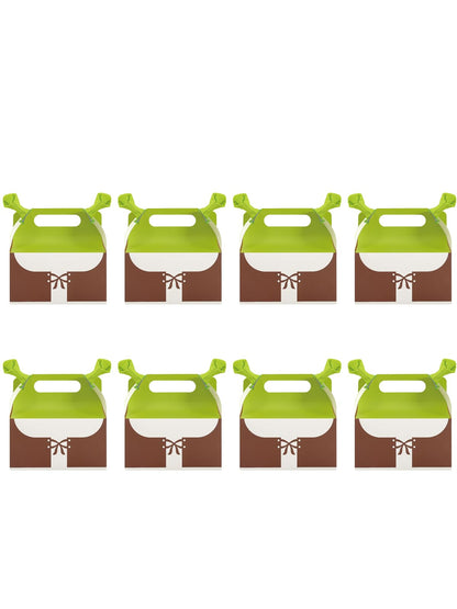 Wynato 16 Pack Green Ogre Party Favor Treat Boxes Goodie Gable Paper Gift Boxes with Handles Green Ogre Ears Costume Hairpin (16)