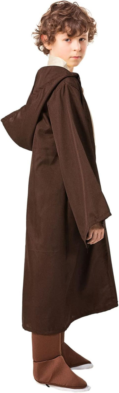 Kuberas Kids Costume Tunic Hooded Robe Pants Belt Shoes Cover Lightsaber Halloween Cosplay Outfit Boys 3-12 Years