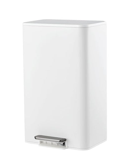 4.8 Gallon/18 Liter Trash Can, Stainless Steel Step Garbage Can with Quiet Soft-Close Lid, Foot Pedal & Removable Inner Bucket, Rectangular Trash Bin for for Small Kitchen Home Garage Office, White