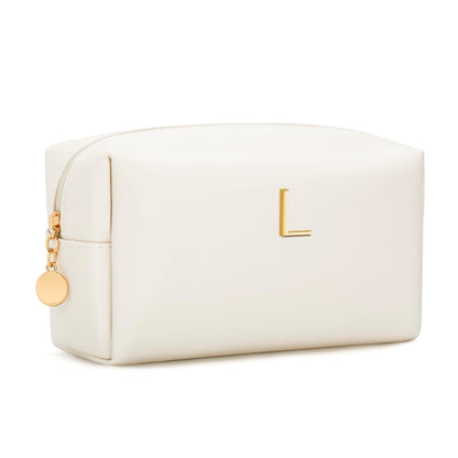 CLOUDWINGS Gifts for Women Bridesmaid Gifts Personalized Initial Makeup Bag PU Leather Cosmetic Waterproof Travel Toiletry Bag (L)