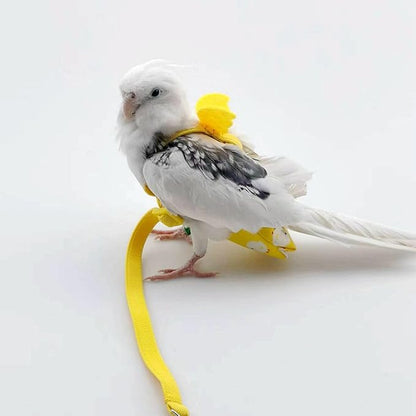 Adjustable Bird Diaper Harness Flight Suit Clothes with 80 Inch Flying Leash Rope for Parrots Conure Cockatiel (Yellow,S)