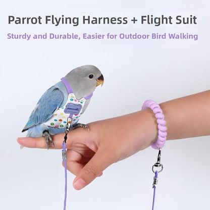 Bird Harness Leash Set Adjustable Vest Anti-Lost Wrist Strap for Parakeet Cockatiel Conure Lovebird (Blue, Caique Parrot 13 * 7.5cm/6g)