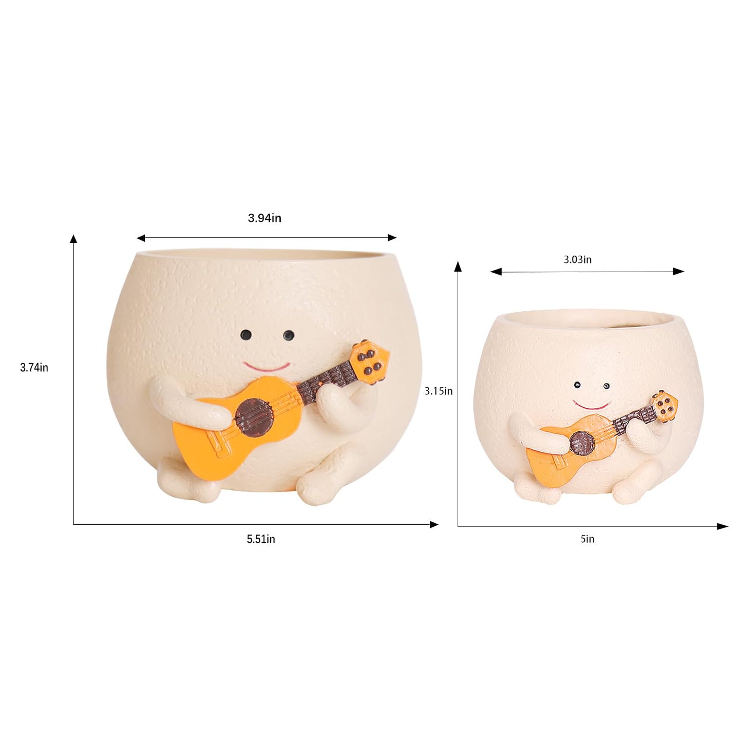 NINIPAPA Smiley Face Plant Pot Cute Guitar Planter with Drainage Holes Funny Small Flower Pots for Indoor Succulent, Unique Gifts for Plant Lover
