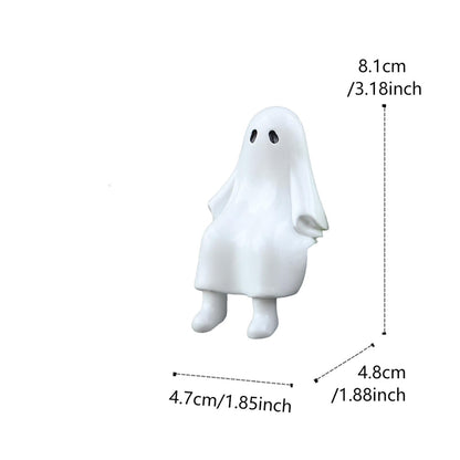 Halloween Resin Sitting Ghost Figurine Garden Sculpture Decor for Outdoor Patio, Balcony Planter, Home Bookshelf