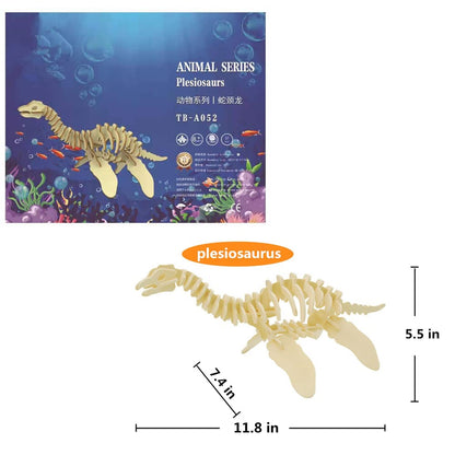 3D Wooden Crafts Puzzle - 3 Piece Set Wood Dinosaur Skeleton Model Puzzle,Wooden Assembly 3D Puzzle Toys,STEM DIY Brain Teaser Puzzle