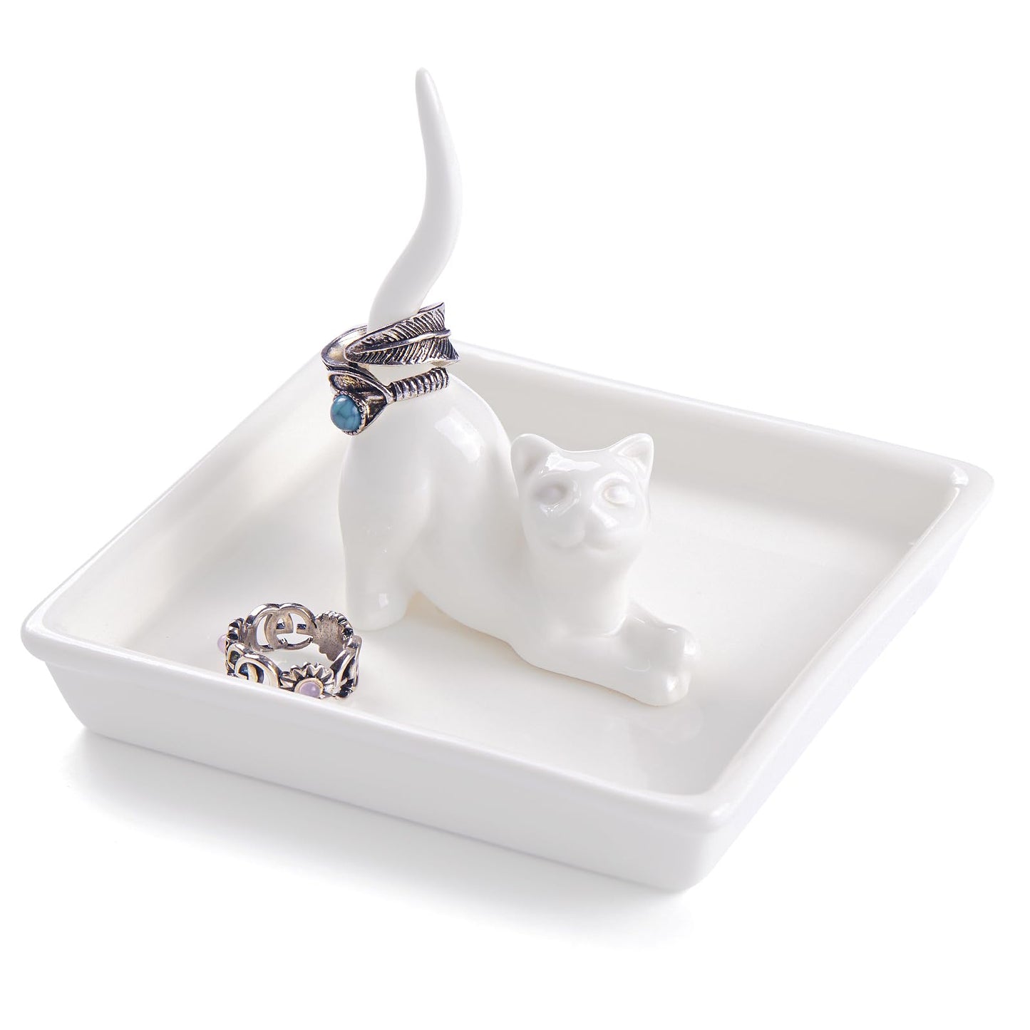 PUDDING CABIN Cat Mom Gifts for Women, Cat Ring Holder for Jewelry, Jewelry Tray Dish Rings Bracelets Earrings Trinket Tray, Gifts for Cats Lovers Mother's Day Birthday Christmas Wedding