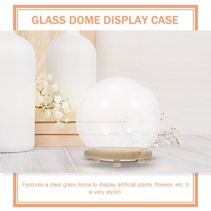 ABOOFAN Clear Glass Cloche Globes Display Dome Bell Jar with Wood Base LED Light 10cm DIY Craft Present Keepsake Globe Display Case Terrarium for Valentines Day Preserved Flower Plant Succulent