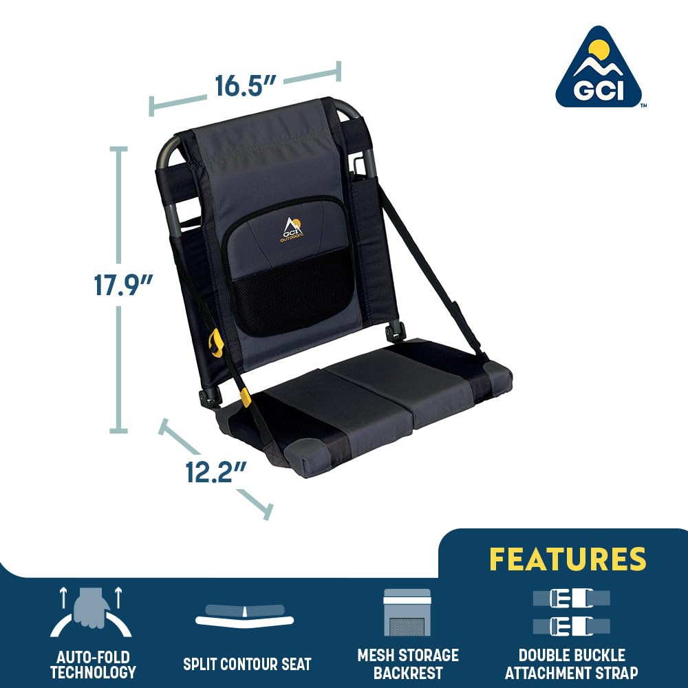 GCI Outdoor SitBacker Canoe Seat | Portable, Folding Chair with Adjustable Back Support — Black