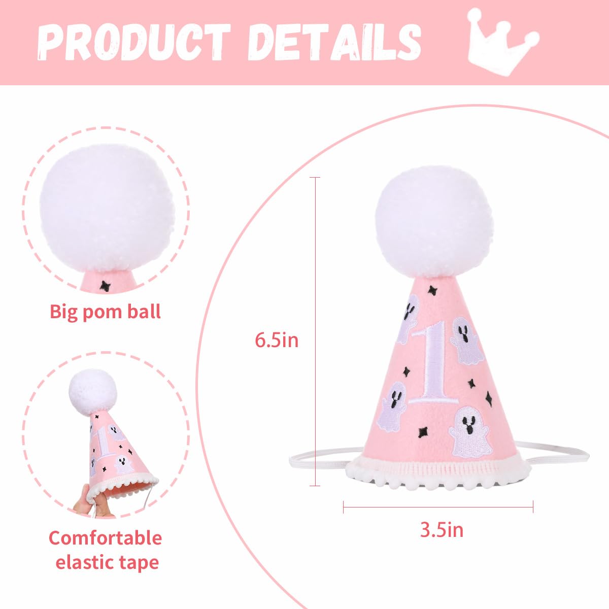 Kaniwati Spooky One First Birthday Hat - Pink Ghost 1st Birthday Hat, Halloween Horror 1st Party Decorations, First Photo Prop