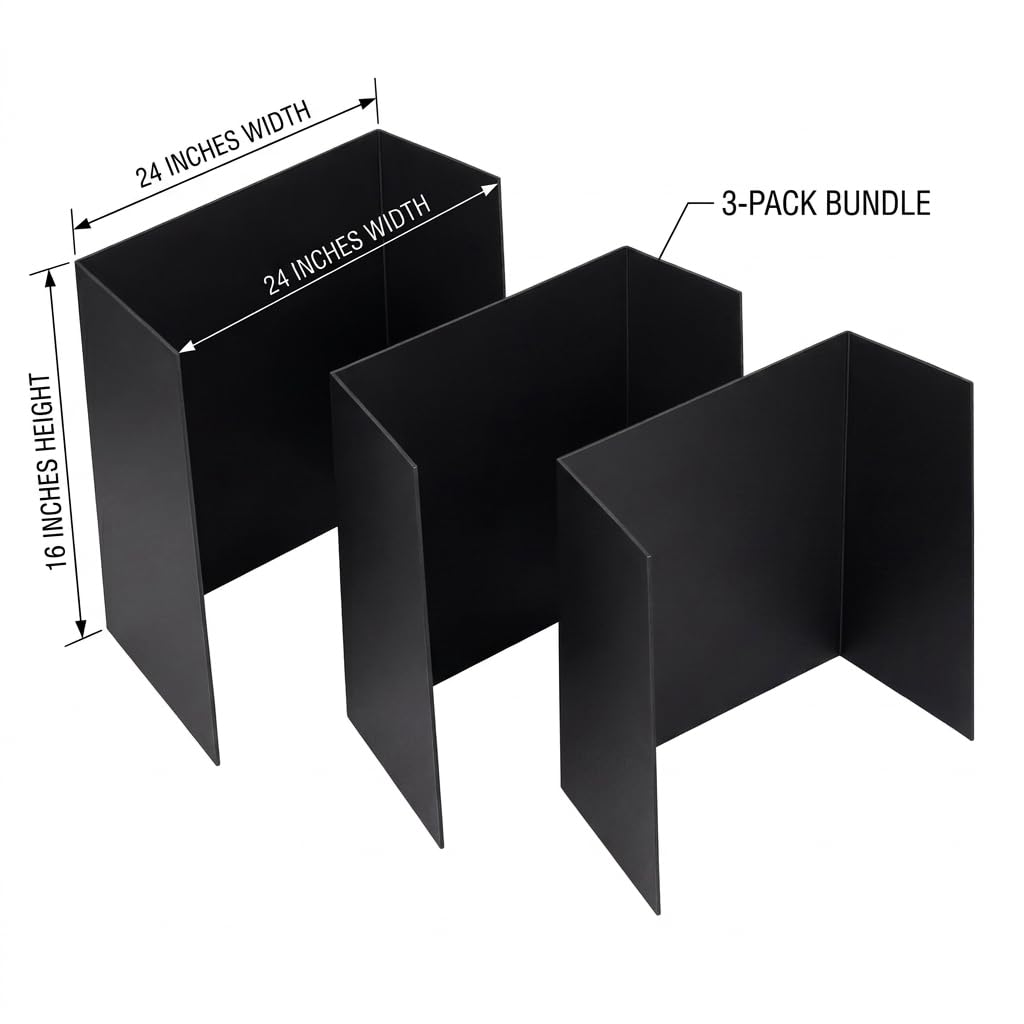 Trifold Poster Board, 24" x 16", Corrugated Project Boards for Science Fairs, School Projects, Event Displays, and Business Presentations, 3-Pack, Black
