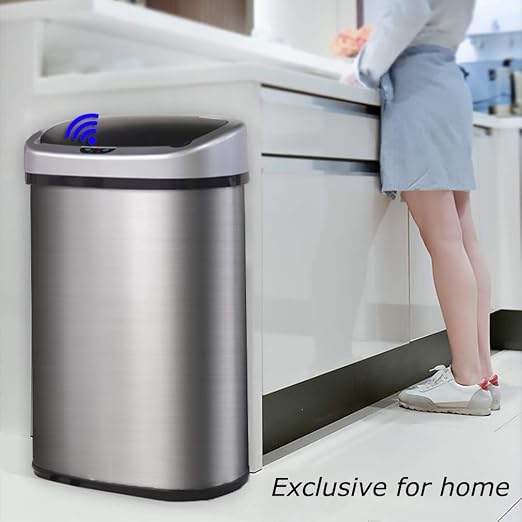 FDW Kitchen Trash can for Bathroom Bedroom Home Office Automatic Touch Free Garbage bin with lid Brushed Stainless Steel Rectangular 13 Gallon / 50L