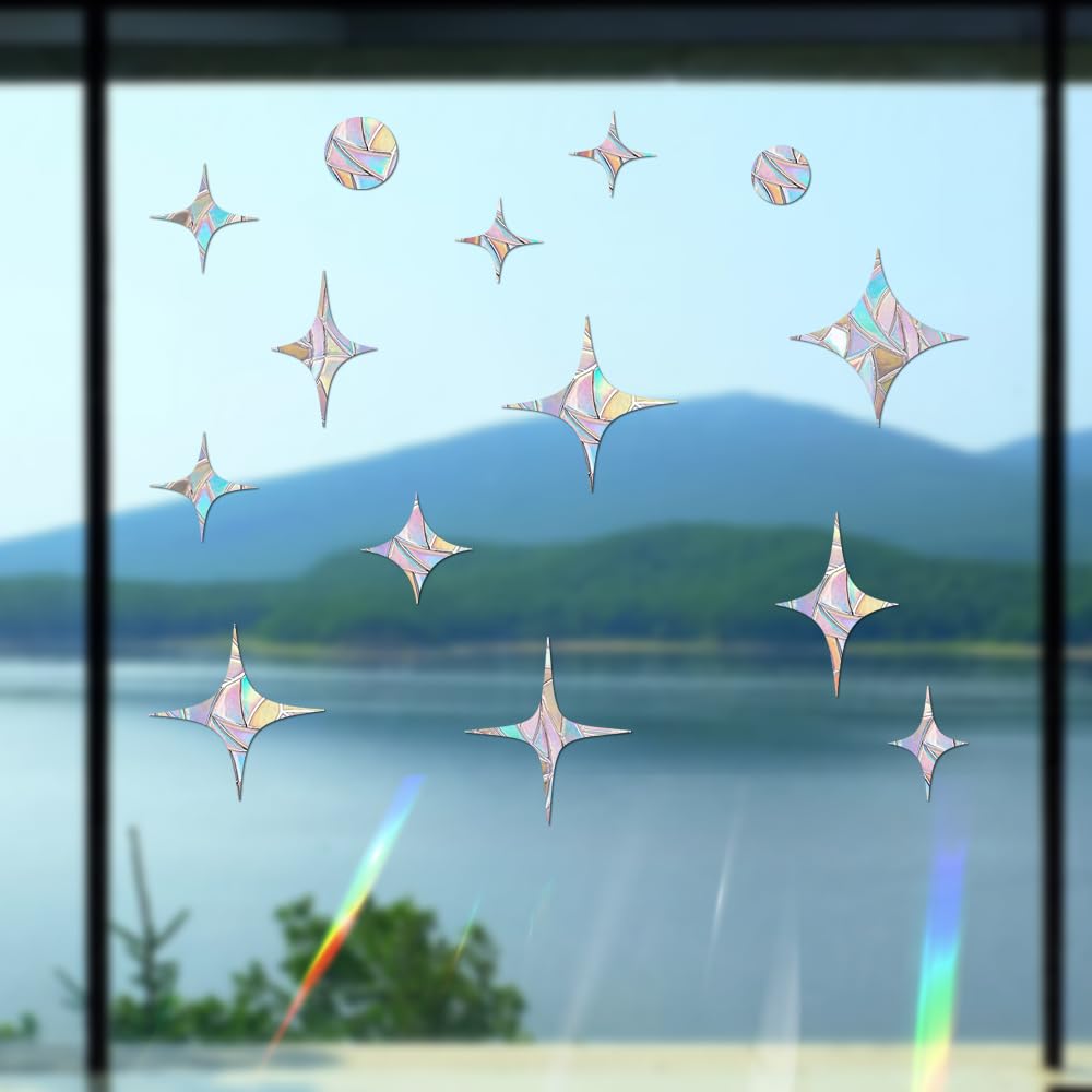 60 Pieces Static Window Clings Anti Collision Window Decals for Bird Strikes, Glass Door Window Stickers, Stop Birds Flying into Windows, Star Style