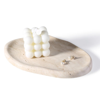 BCS Marble Jewelry Tray Trinket Dish, Decorative Cloud Vanity Key Tray for Women, Perfume Ring Holder Dish for Ring Earring, Cute Jewelry Plate Bowl Aesthetic Room Decor（Beige Travertine）