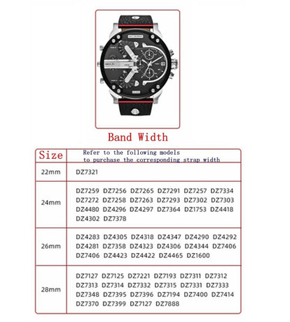Adwoa Genuine Leather Replacement Straps Compatible for Men's 24mm 26mm 28mm Spring Bar Diesel Leather Watch Band Strap with Stainless Steel Buckle