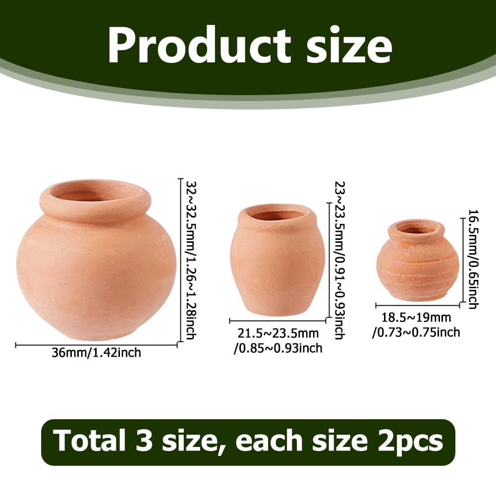 Hobbspring 6Pcs Mini Terracotta Pots 3 Styles Small Dark Salmon Simulated Clay Planters 0.73-1.42 Inch Tiny Pots Miniature Crafts for Succulent Plants Fairy Gardens Home Deco