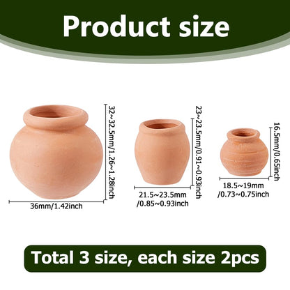 Hobbspring 6Pcs Mini Terracotta Pots 3 Styles Small Dark Salmon Simulated Clay Planters 0.73-1.42 Inch Tiny Pots Miniature Crafts for Succulent Plants Fairy Gardens Home Deco