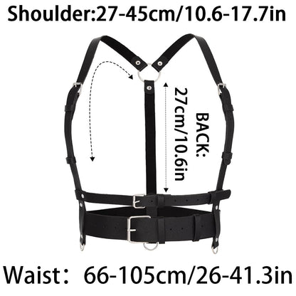 BODIY Punk Women Waist Belts PU Leather Fashion Body Chain Belt Circle Rave Halloween Accessories Belt Adjustable Gothic (Black-04)