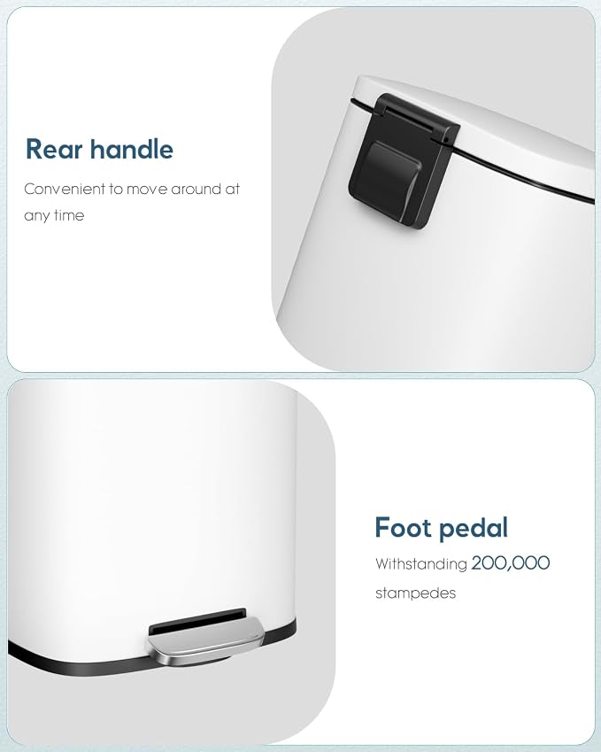 Arlopu13.2 Gallon Step Trash Can, Stainless Steel Garbage Bin, Soft-Close Rubbish Bin with Removable Plastic Inner Bucket, Fingerprint-Proof, Lid Dustbin, Suit for Kitchen Home (White, 50L)