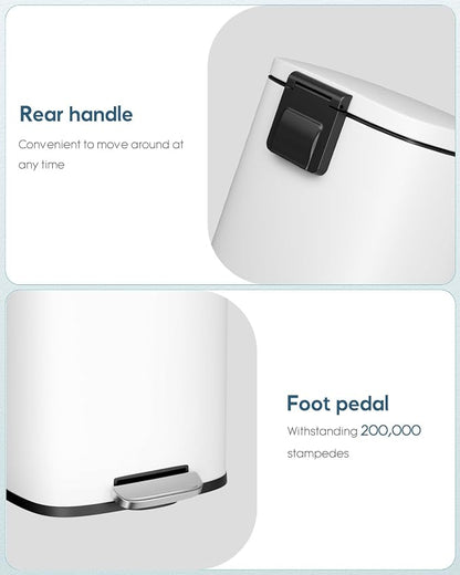 Arlopu13.2 Gallon Step Trash Can, Stainless Steel Garbage Bin, Soft-Close Rubbish Bin with Removable Plastic Inner Bucket, Fingerprint-Proof, Lid Dustbin, Suit for Kitchen Home (White, 50L)
