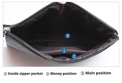Mens Clutch Bag Man Purse Handbag 9.5 inches Large Hand Bag Big Clutch Wallet (Black)