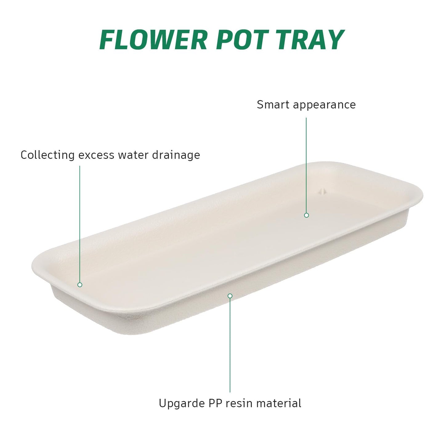 Alasum 5-Pack Beige Rectangular Plant Drip Trays - Durable Plastic Flower Pot Saucers for Windowsill Bonsai and Potted Plants - Water-Saving and Breathable Drainage Catch Trays for Indoor and Outdoor