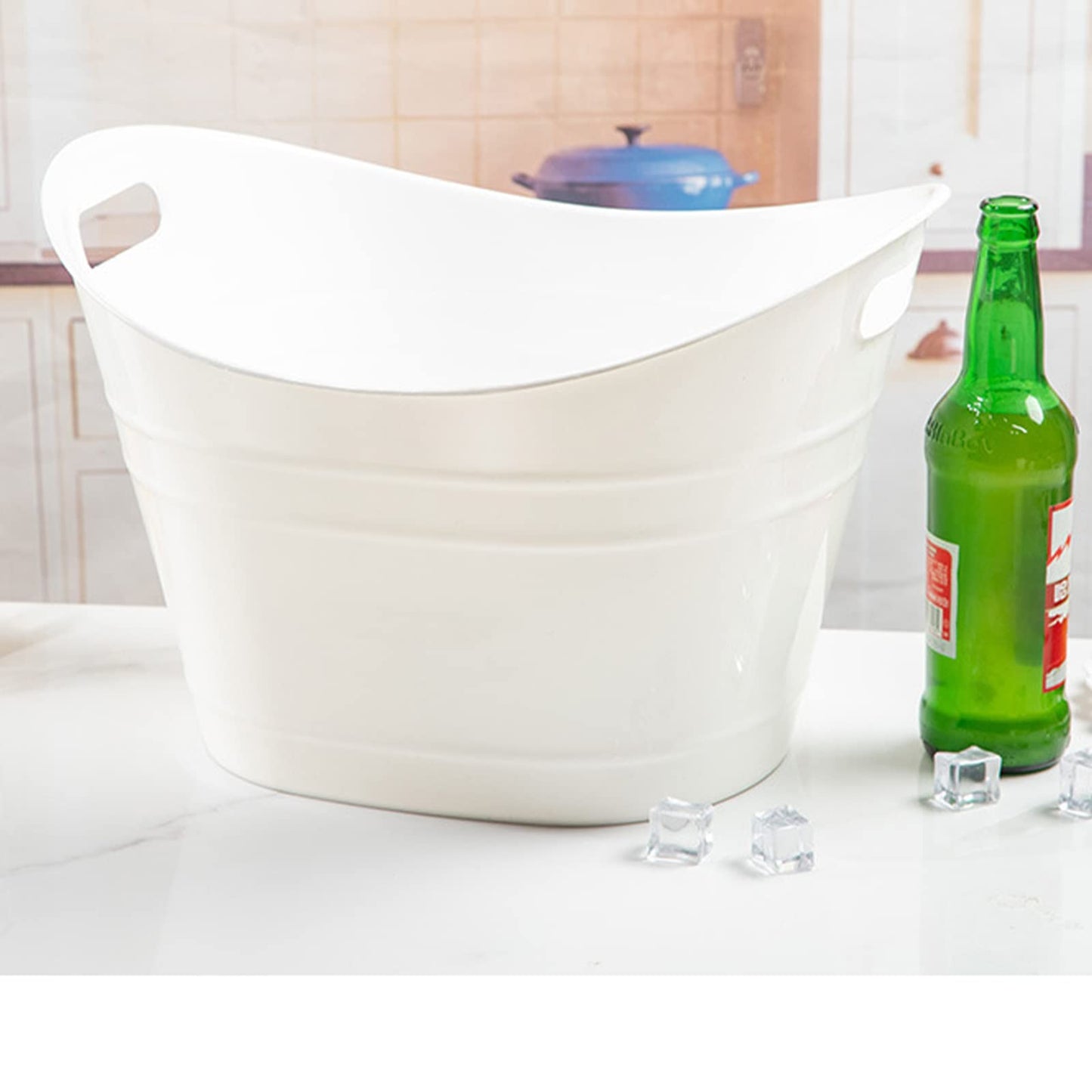 ZEAYEA 4 Pack Beverage Tub, 18L Plastic Beer Bottle Bucket with Handles, White Party Tub for Drinks, Plastic Buckets for Ice Wine Beer Bottle Cooler