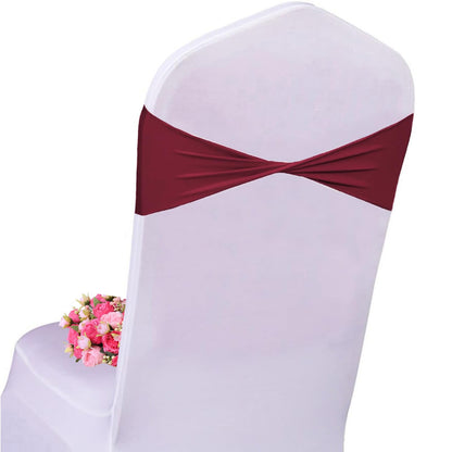 WYFMYD Spandex Burgundy Chair Sashes 50 Pcs Burgundy Sashes Bows Elastic Chair Cover Bands Ties Without Buckle for Wedding Party Events Ceremony Birthday