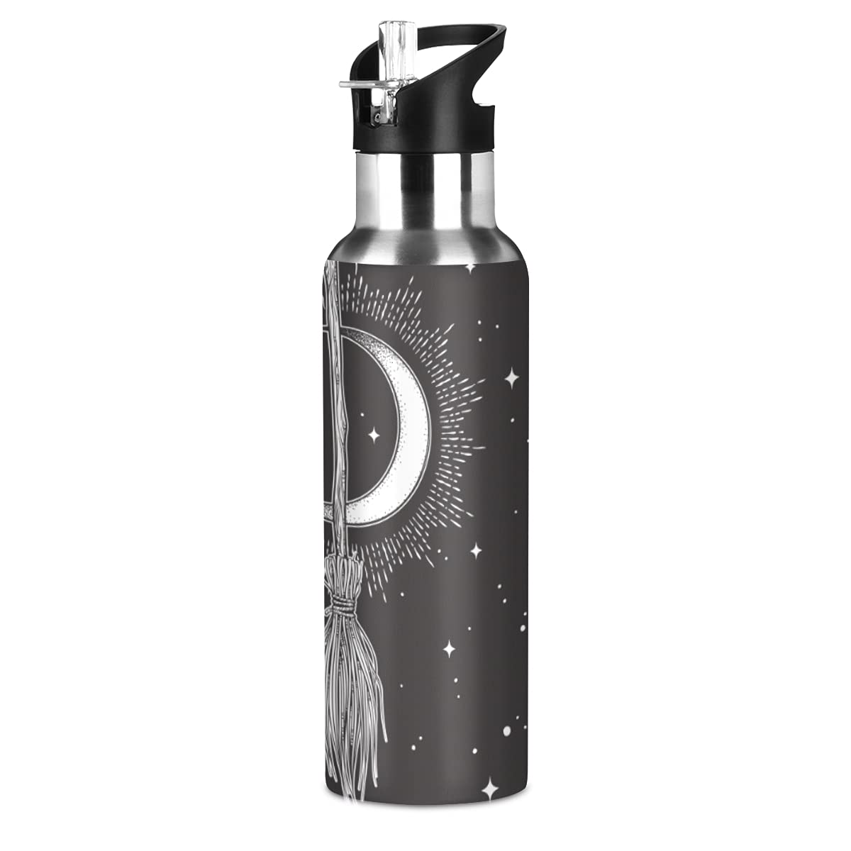 Yasala Halloween Sport Water Bottle Witch Moon Broom Stainless Steel Insulated Coffee Cup 20 oz with Straw Lid, Festive Holiday Present