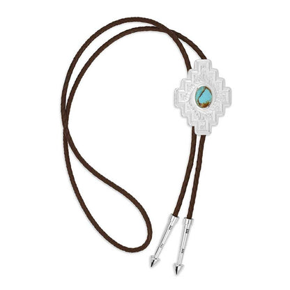 Montana Silversmiths Western Lifestyle Braided Leather Cord Silver Finished Arrow Pointed Tips Southwestern Style Bolo Tie (Santa Fe Turquoise)