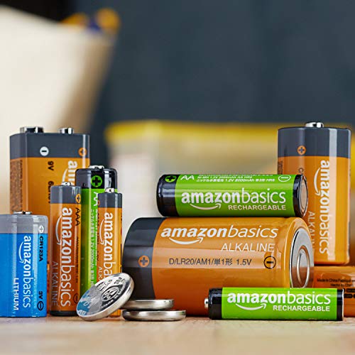 Amazon Basics Rechargeable AA Batteries, 12-Pack, 2400 mAh, NiMH High-Capacity Batteries, Recharge up to 400x Times, Pre-Charged