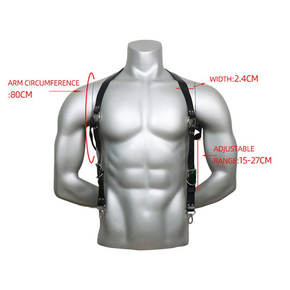 Mens Punk PU Leather Harness Adjustable Chest Body Belt with Buckles Rings Chain Design Adult Roleplay Outfit Clubwear Valentine's Day Festival Party Costume Gift for Men Adults