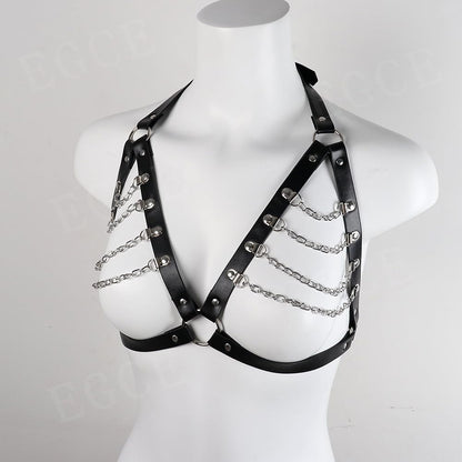 Punk Black Leather Chest Harness,Chest Harness for Women Fashion Goth Belt,Punk Women Waist Belts PU Leather Fashion Body Chain Belt Circle Rave Halloween Accessories Belt Adjustable Gothic