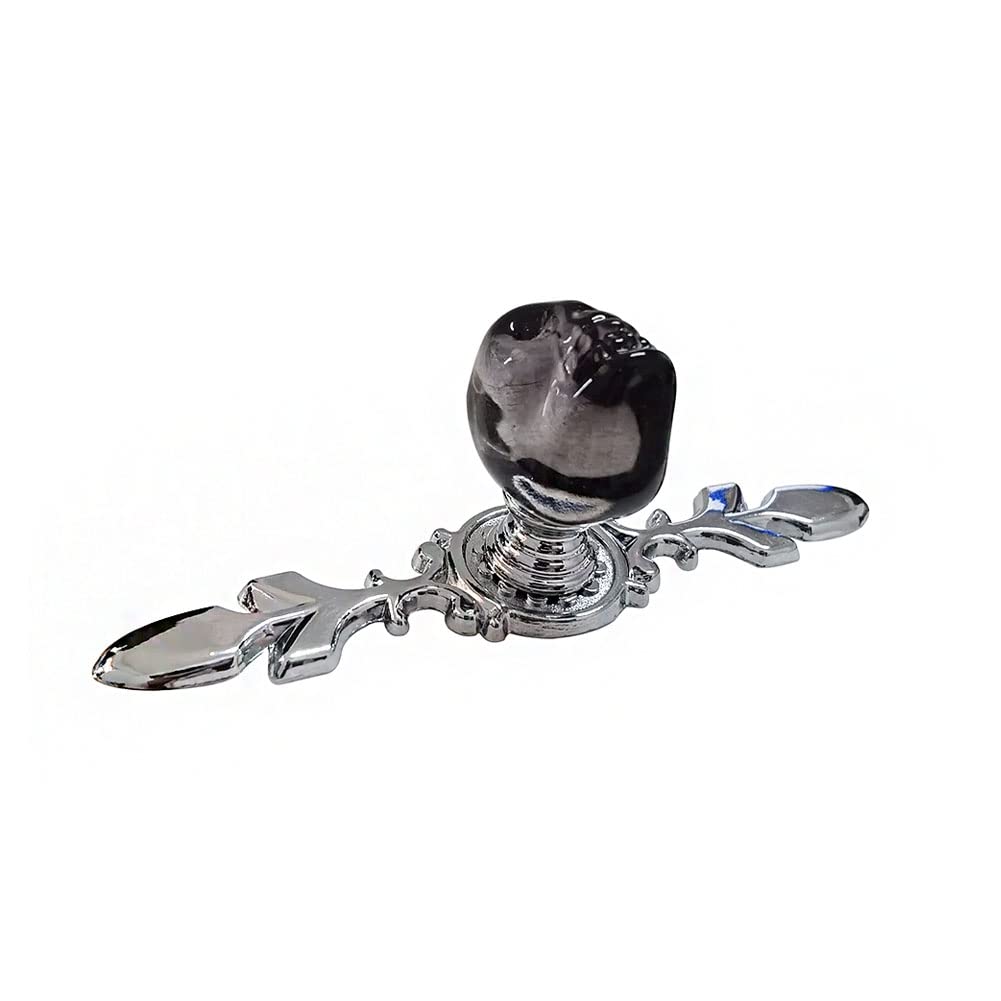 Black Skull Drawer Knobs Handles, 4Pcs Unique Crystal Cabinet Pulls Single Hole Zinc Alloy Base with Backplate for Dresser Wardrobe Cupboard Kitchen Hardware Furniture Decoration Glass Handle (Black)