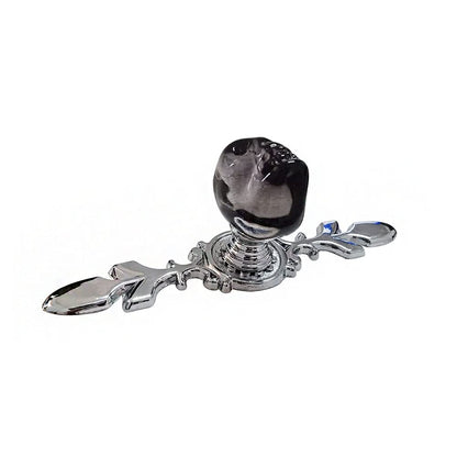 Black Skull Drawer Knobs Handles, 4Pcs Unique Crystal Cabinet Pulls Single Hole Zinc Alloy Base with Backplate for Dresser Wardrobe Cupboard Kitchen Hardware Furniture Decoration Glass Handle (Black)
