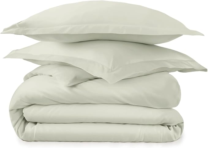 100% Organic Cotton Duvet Cover Queen Size - Naturally Soft Lightweight & Cooling Duvet Cover Set with Decorative Shams - Premium GOTS Certified 300 Thread Count Sateen Weave (Pastel Green, Queen)