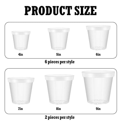 Vankcp 24 Pcs 4/5/6/7/8/9 Inch Clear Nursery Pots with Drainage Holes, Transparent Variety Pack Plastic Plant Pot for Plants, Clear Seedling Planter Pots for Flowers Vegetable Succulents Herbs