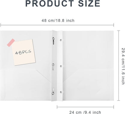 Patelai 48 Pcs Plastic Folders with 2 Pockets and 3 Prongs Home Folders with Card Slot Letter Size Heavy Duty Report Covers for Back to School(White,Classic)