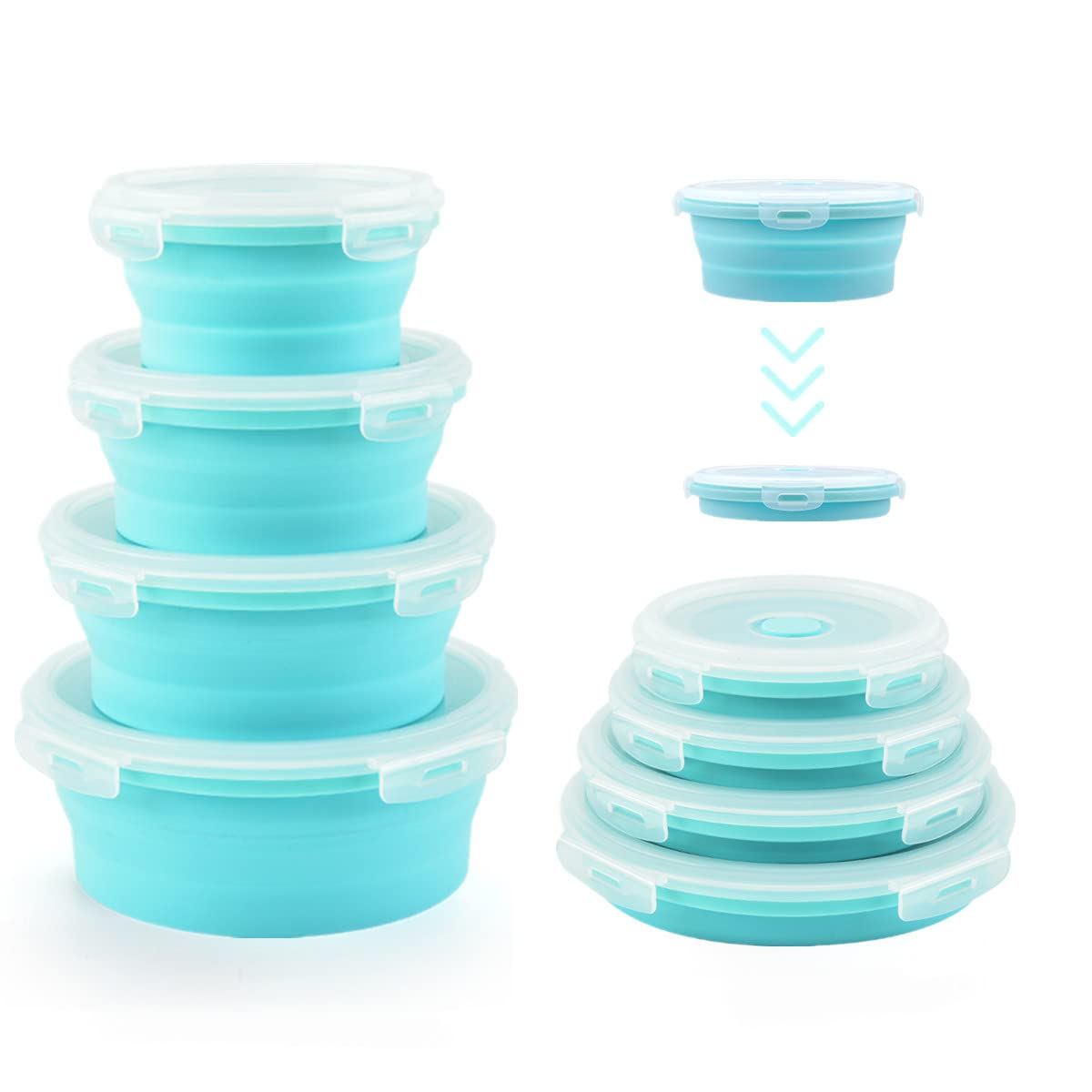 Collapsible Bowls For Camping, Set of 4 Silicone Food Storage Containers with Lids, Rv storage and organization, Rv Kitchen Accessories, BPA Free, Microwavable, Freezer, Dishwasher Safe Green