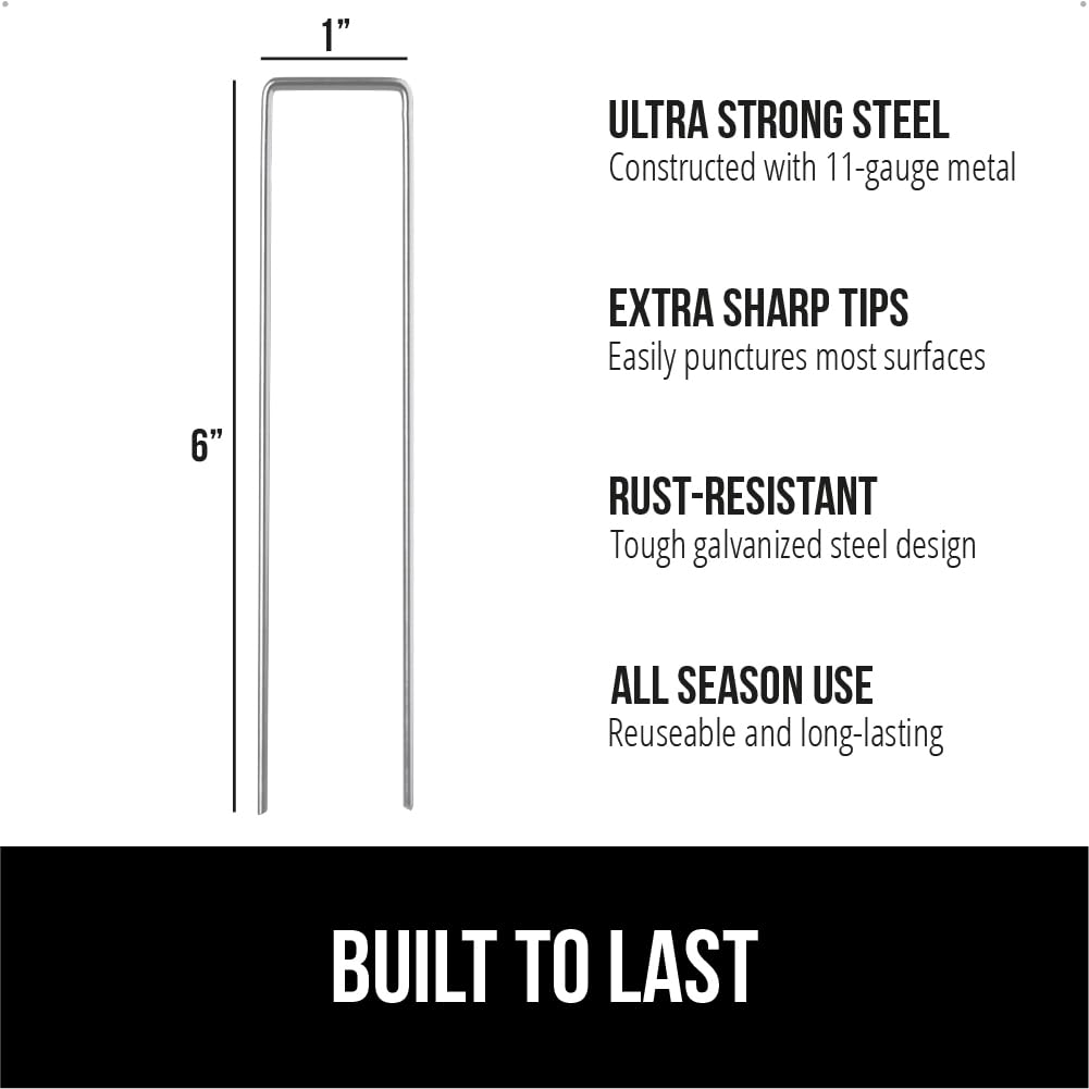 GORILLA GRIP Premium Landscape Staples 50 Pack 6 Inch, Heavy Duty 11 Gauge Galvanized Steel Garden Stakes, Sharp Rust Resistant Landscaping Pins, Lawn Anchors for Weed Barrier Fabric, Sod, Irrigation