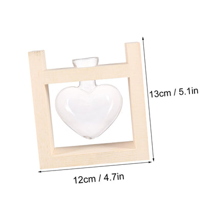 HAKIDZEL Heart-Shaped Glass Vase with Wooden Rack Hydroponic Plant Terrarium Container for Indoor Flower Arrangement Heat-Resistant Decorative Planter for Tulips Roses Indoor and Office