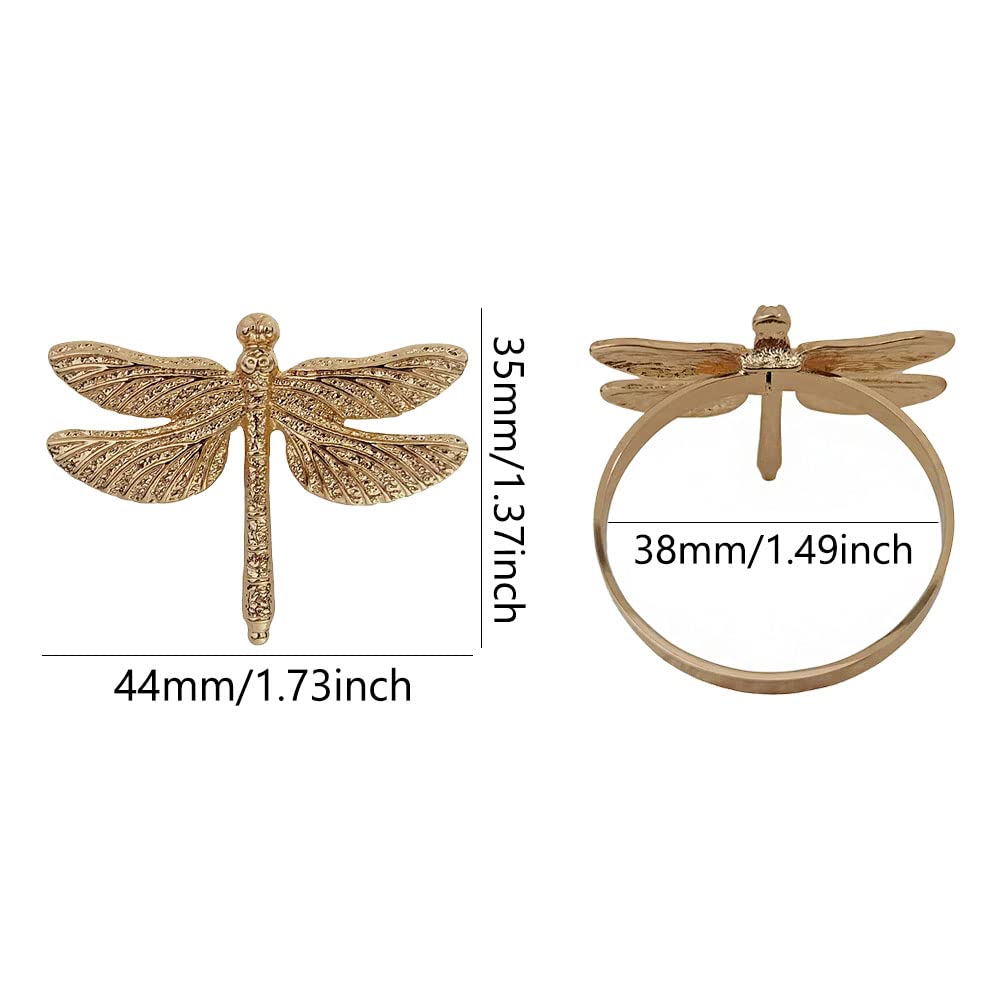 Dragonfly Napkin Rings Set of 10, Animal Insect Dragonfly Napkin Ring Holder for Easter, Wedding, Christmas, Dinner, Family Gathering Party Napkin Cloth Ornament Decoration Table Accessories (Gold)