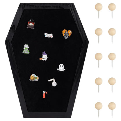 PH PandaHall Coffin Felt Bulletin Board 10.6x14.5 inch Coffin Pin Display Board Black Wooden Gothic Letter Boards with Drawing Pins for Home Office School Halloween Decor Spooky Bulletin Boards