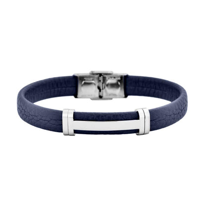 Geoffrey Beene Men's Genuine Leather Bracelet with Stainless Steel Cut-Out ID, Blue