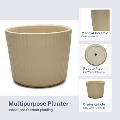 Perilla Home Single Ceramic Handmade Planter Pot for Indoor & Outdoor with Drainage Hole for Home & Office Decor Modern Flower Planter Pot (6.75x6.75 inch) (Off White) (1Pcs)