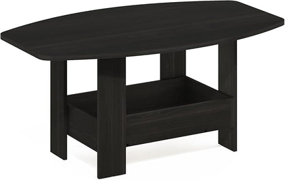 Furinno Simple Design Coffee Table, 2-Tier Modern Center Table with Lower Shelf, Round Corner Side Table, for Living Room, Bedroom, Home Office, Espresso