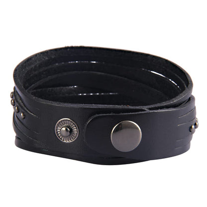 GelConnie Black Spike Leather Bracelet Rivet Cuff Bangle Multilayer Wrap Bracelets Punk Jewelry for Women, Men