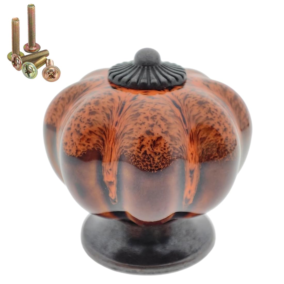 Wannianmu 10 Pack Vintage Ceramic Pumpkin Cabinet Knobs, Kitchen Cabinet Drawers Dresser Cupboard Pull Handles Door Pulls with 5 Kinds of Screws (Leopard Print -Orange)