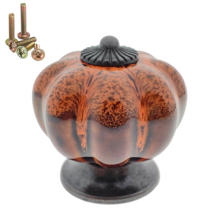 Wannianmu 10 Pack Vintage Ceramic Pumpkin Cabinet Knobs, Kitchen Cabinet Drawers Dresser Cupboard Pull Handles Door Pulls with 5 Kinds of Screws (Leopard Print -Orange)